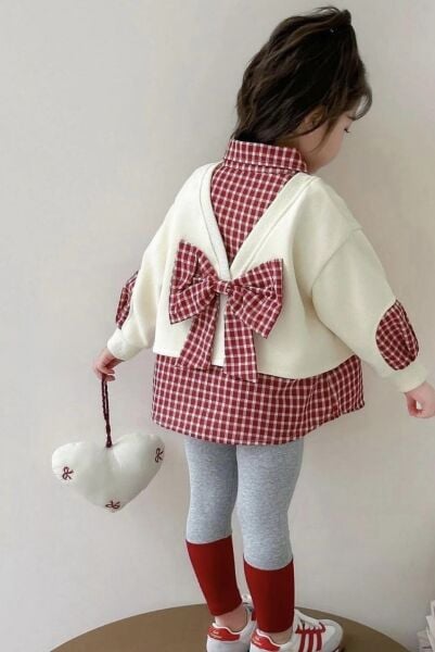 Arkası Fiyonk Detaylı Pötikare Takım - Kırmızı