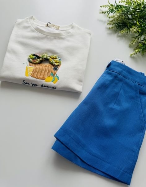 Sepet Aplikeli Şortlu Leyla Takım - Mavi