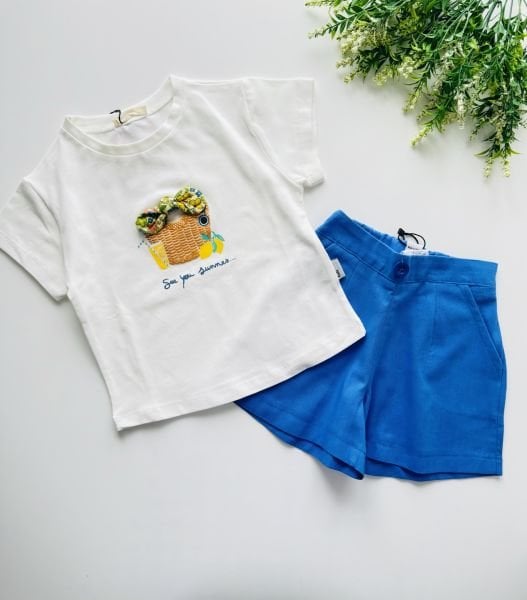 Sepet Aplikeli Şortlu Leyla Takım - Mavi