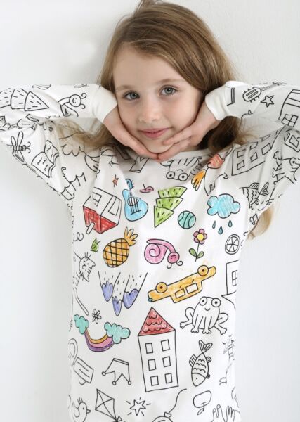 Asar Kids Boyamalı Pijama Takımı - Çok Renkli Kalem Hediyeli