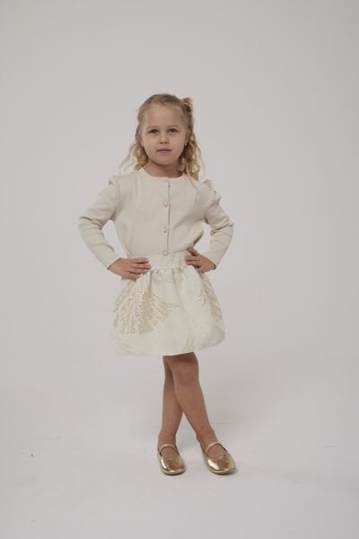 Asarkids Ribana Üst Dokuma Yaldız Etek 2'li Takım - Krem