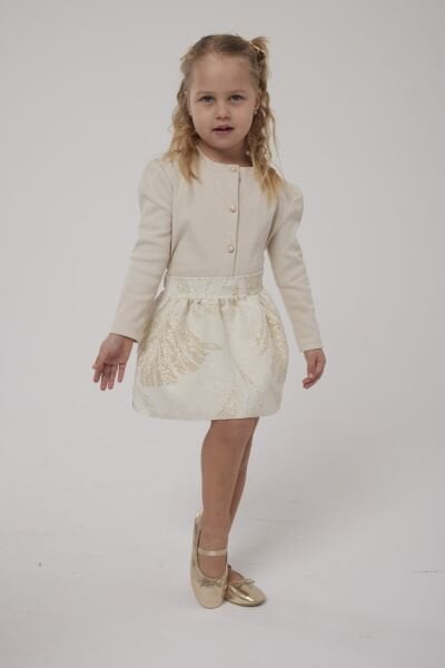 Asarkids Ribana Üst Dokuma Yaldız Etek 2'li Takım - Krem