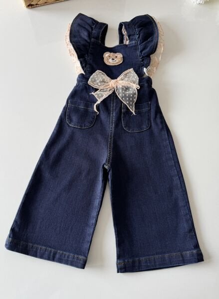 Asar Kids Ayıcık Bakışlı Kolları Tüllü Salopet - Mavi