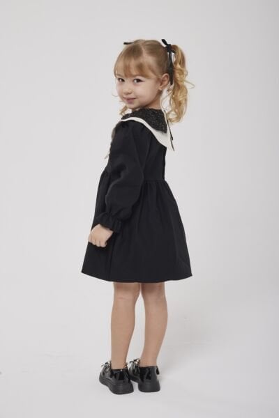 Asarkids Yaka Detaylı Elbise - Siyah
