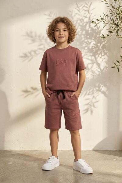 Asarkids  Unisex Kullanım Kabartma Logolu Şortlu 2'li Takım - Gül Kurusu