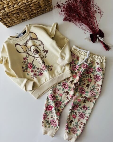 Bambi Karakterli Soft Tonlu Deniz Takım - Krem