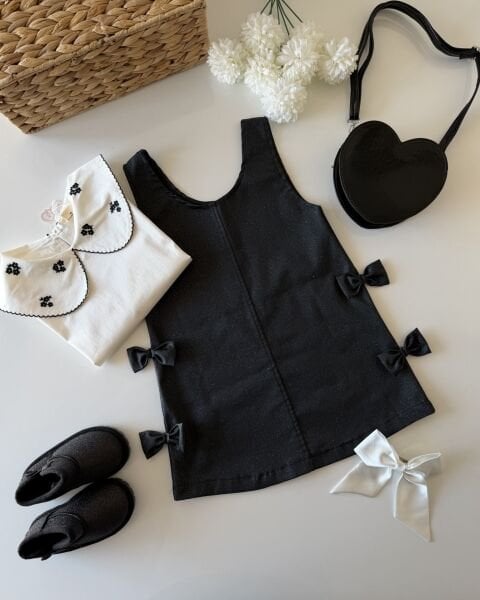 Asarkids Yaka Detaylı Simli Fiyonklu Jile - Siyah