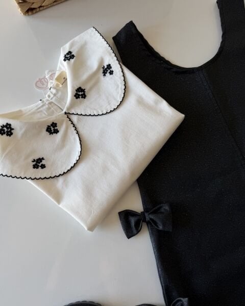 Asarkids Yaka Detaylı Simli Fiyonklu Jile - Siyah