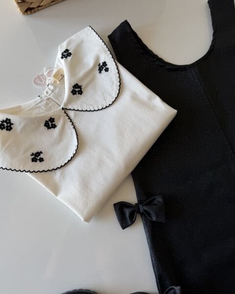 Asarkids Yaka Detaylı Simli Fiyonklu Jile - Siyah