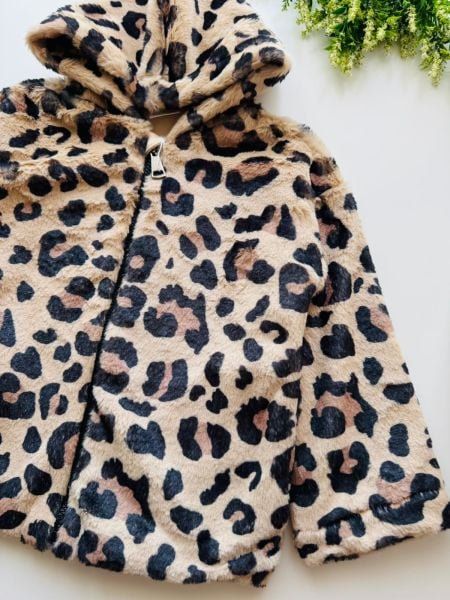 Leopar Desenli Kürk Mont - Kahve