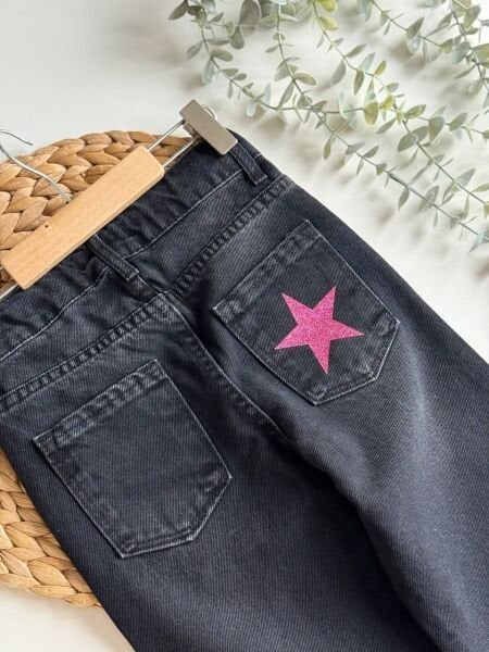 Yıldız Armalı Denim Pantolon - Siyah (Pembe Yıldız)