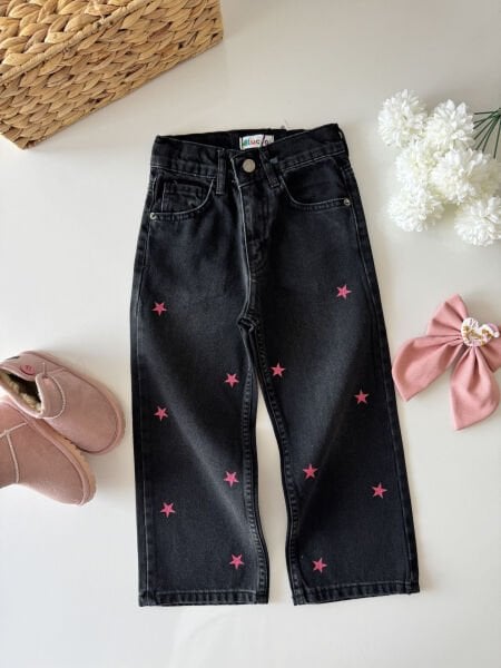 Yıldız Armalı Denim Pantolon - Siyah (Pembe Yıldız)