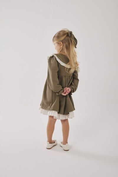 Asar Kids Alaçatı Yaka Nakış Elbise - Yeşil