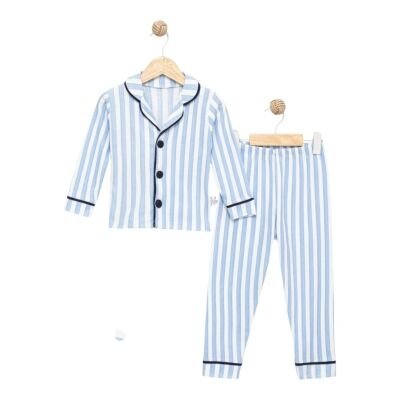 Çizgili Pijama Takımı - Mavi