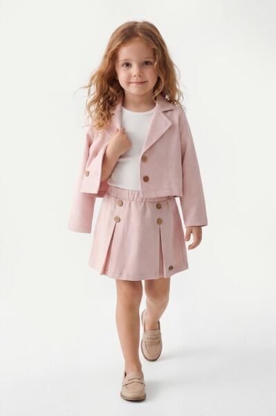 Asarkids Ceket Şort Etekli 3’lü Takım - Pudra