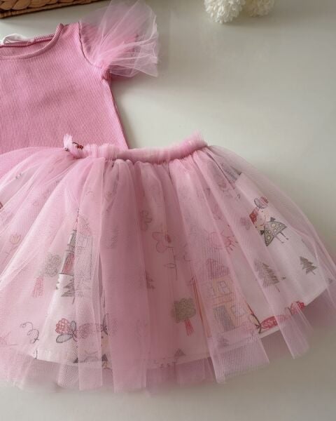 Asar Kids Tütü Etekli Ribana Etekli 2'li Takım - Pembe