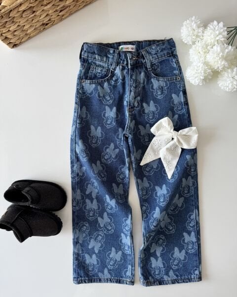 Karakter Baskılı Denim Pantolon - Mavi