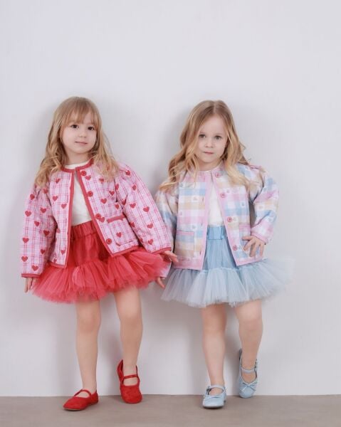 Asarkids Kapitone Ceketli Kalp Baskılı Tütü Etek 2’li Takım - Pembe