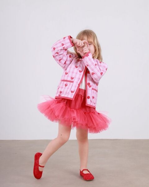 Asarkids Kapitone Ceketli Kalp Baskılı Tütü Etek 2’li Takım - Pembe