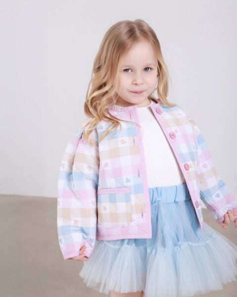 Asarkids Kapitone Ceketli Kalp Baskılı Tütü Etek 2’li Takım - Mavi