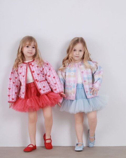 Asarkids Kapitone Ceketli Kalp Baskılı Tütü Etek 2’li Takım - Mavi