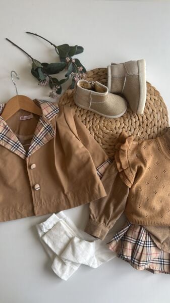 Kareli Trençkot 5'li Set - Taba