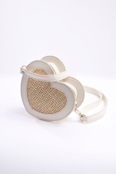 Asarkids Kalp Hasır Çanta - Krem Hasır