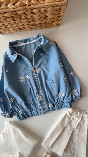 Papatya Nakışlı 3’lü Kız Takım - Mavi