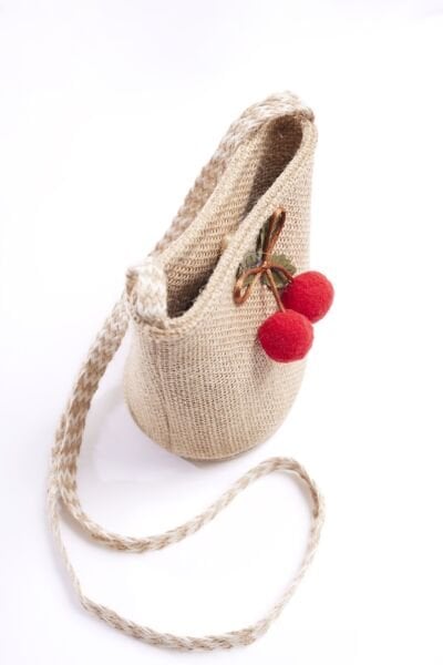 Asarkids Kiraz Hasır Çanta - Krem Hasır