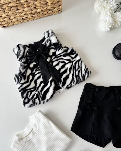 Zebra Peluş Şort Etekli 3’lü Takım - Siyah