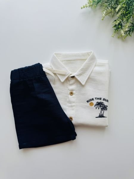 Slogan Baskılı Müslin Ali Takım - Lacivert ( 6 Aydan Başlar )