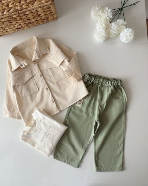 Ceket Pantolon 3'lü Set - Krem Yeşil