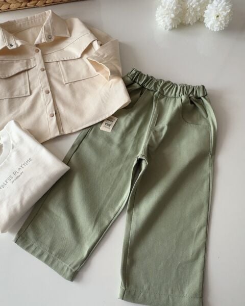 Ceket Pantolon 3'lü Set - Krem Yeşil