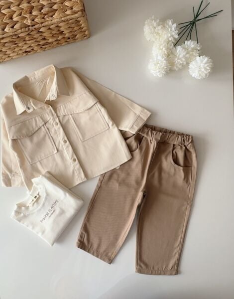 Ceket Pantolon 3'lü Set - Kahve Krem