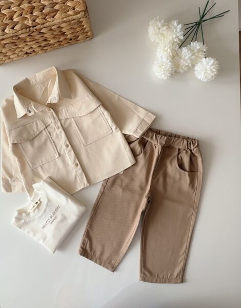 Ceket Pantolon 3'lü Set - Kahve Krem