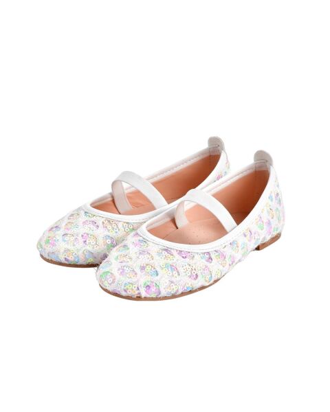 Asar Kids Pul Payet Babet Ayakkabı - Gökkuşağı Beyaz