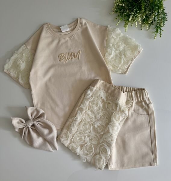 Şort Etekli Gülce Takım - Krem