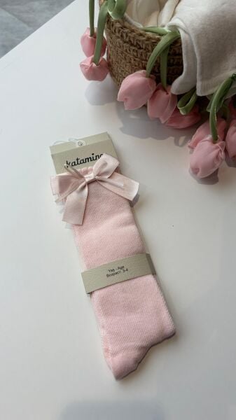 Asarkids Diz Altı Fiyonklu Çorap -  Pembe