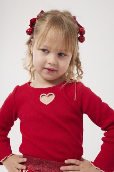 Asarkids Kalp Nakışlı Tütü Etekli Takım - Kırmızı