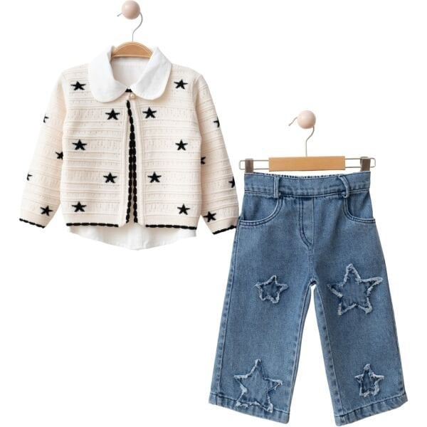 Yıldız Nakışlı Hırkalı 3’lü Set - Siyah Beyaz