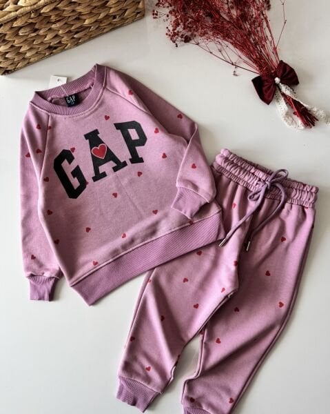 Kalp Baskılı Logolu Takım - Gül Kurusu