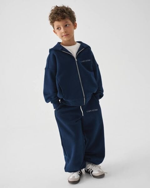 Fermuarlı Kapüşonlu 2’li Basic Lina Takım - Lacivert