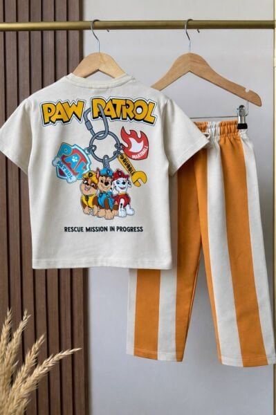 Asarkids Karakter Baskılı Çizgili 2'li Takım - Turuncu Krem