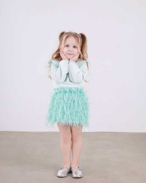 Asarkids Püskül Detaylı Etek Gömlek 2'li Set - Su Yeşili