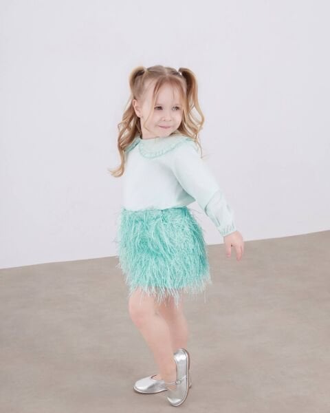 Asarkids Püskül Detaylı Etek Gömlek 2'li Set - Su Yeşili