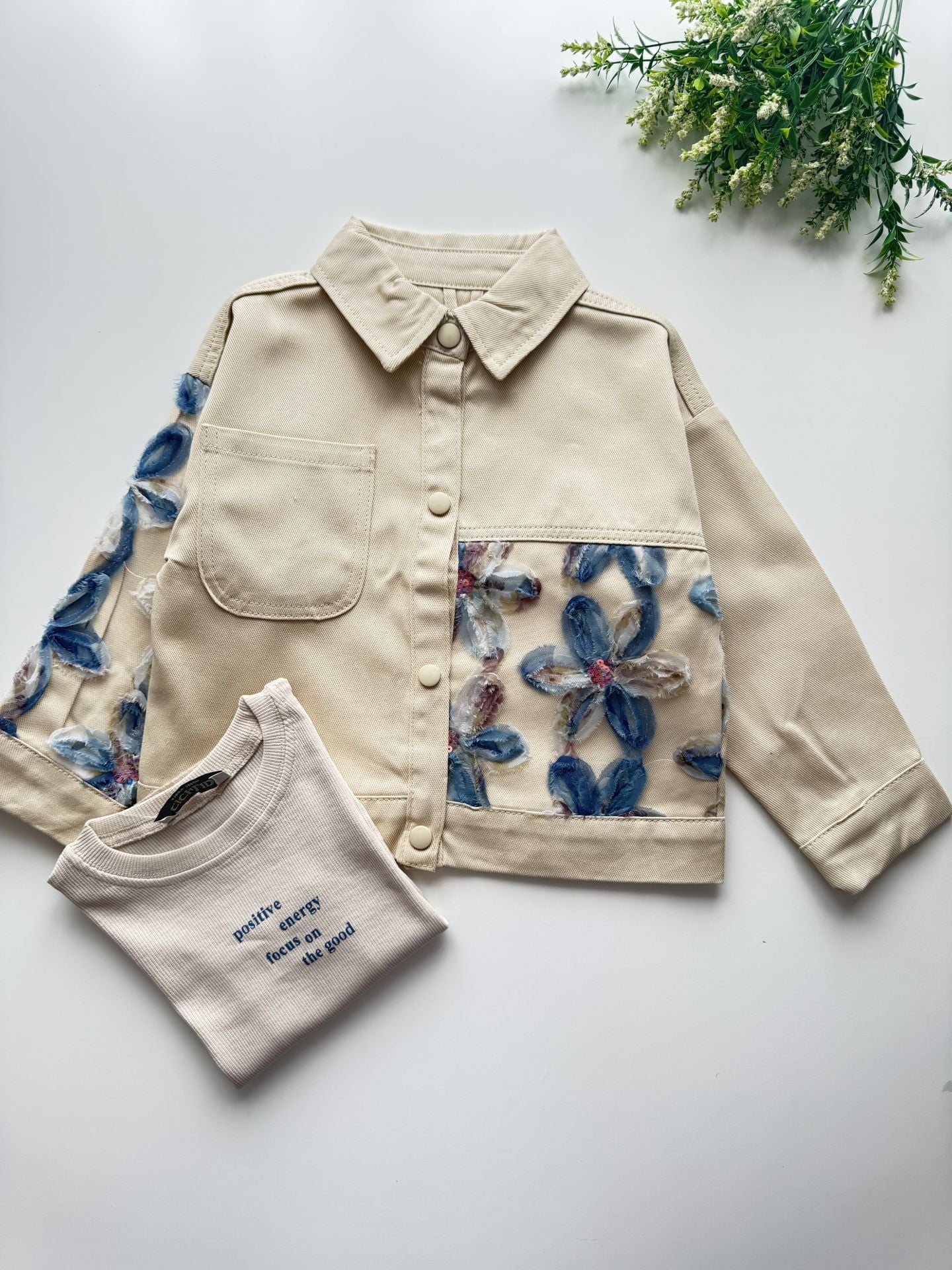 Zambak Tül Çiçek Aplikeli Ceketli 2'li Set - Krem