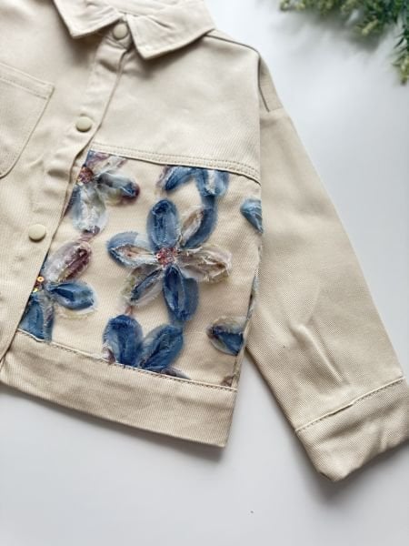 Zambak Tül Çiçek Aplikeli Ceketli 2'li Set - Krem