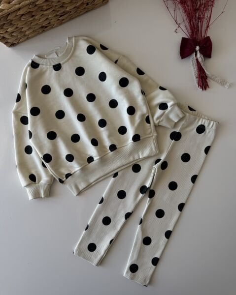 Puantiyeli Taytlı Takım - Krem