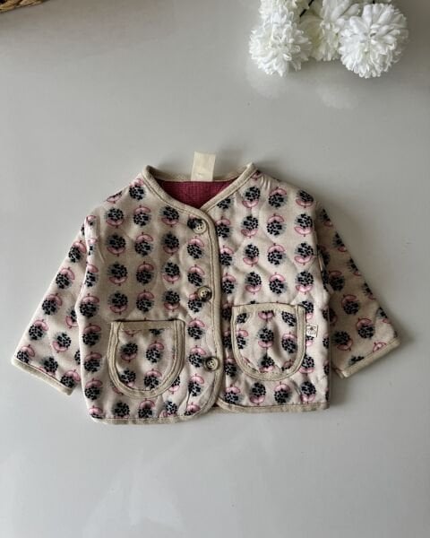 Kapitone Bebek Ceket - Desenli Pembe