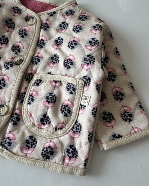 Kapitone Bebek Ceket - Desenli Pembe